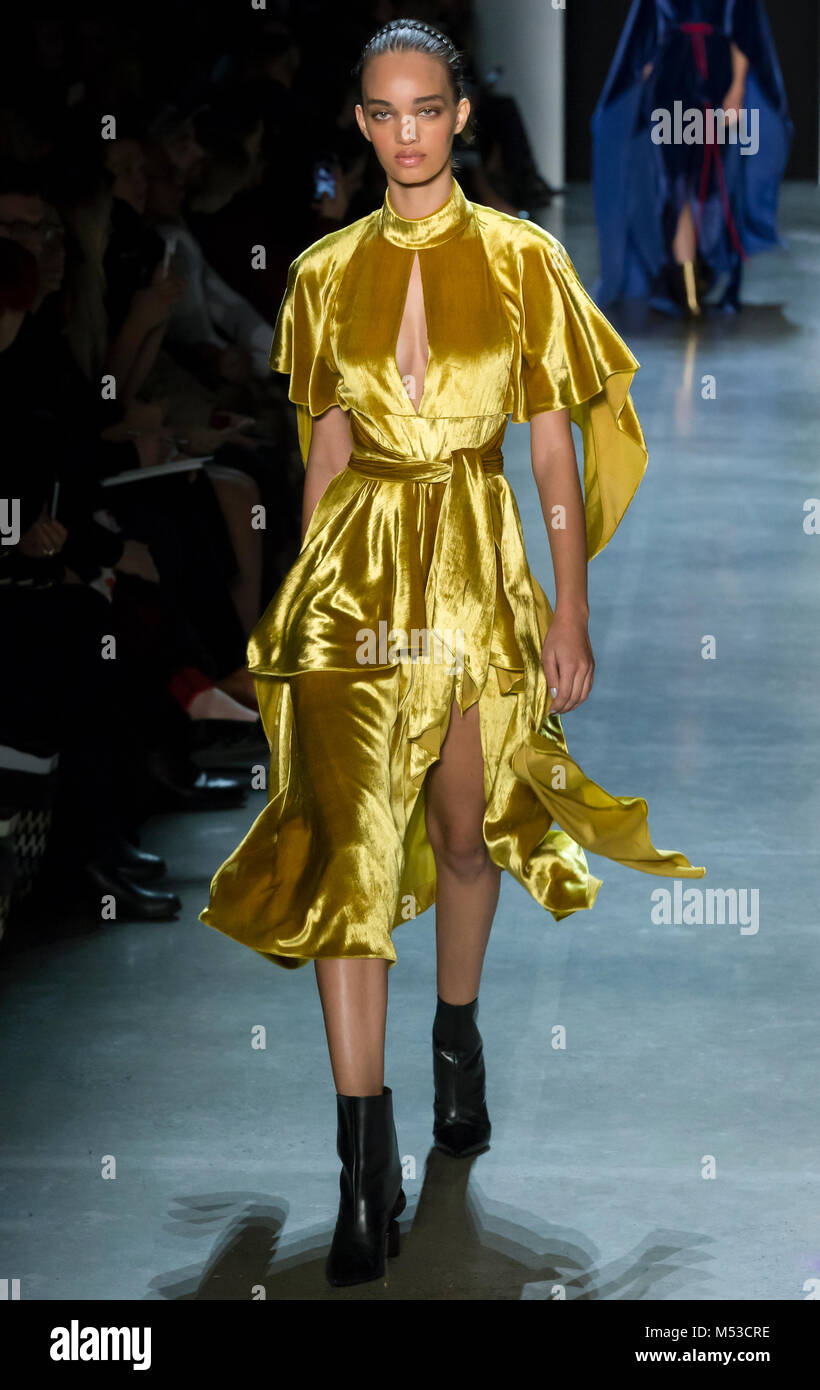 NEW YORK, NY - February 11, 2018: Ellen Rosa walks the runway at the Prabal Gurung Fall Winter 2018 fashion show during New York Fashion Week Stock Photo