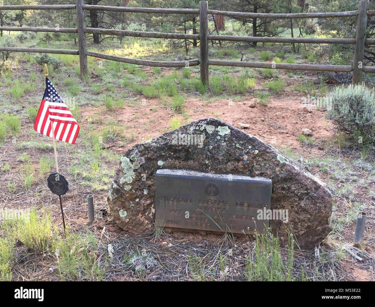 Grand Canyon National Park Pioneer Cemetery - Memorial Day . First used before the establishment of the national park but not formally dedicated until 1928, the cemetery serves as a resting place for many early Grand Canyon families and pioneers. The cemetery—part of the Grand Canyon Village National Historic District—has more than 390 individual graves, several of which date back to before the establishment of the park and the dedication of the cemete Stock Photo
