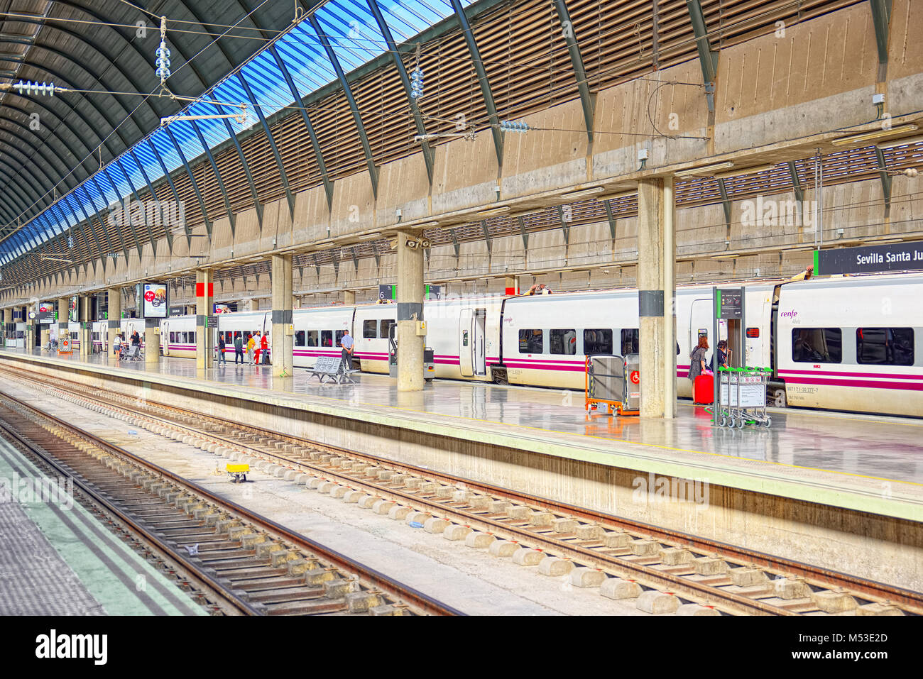 Seville, Spain June 08, 2017 Modern hispeed passenger train of