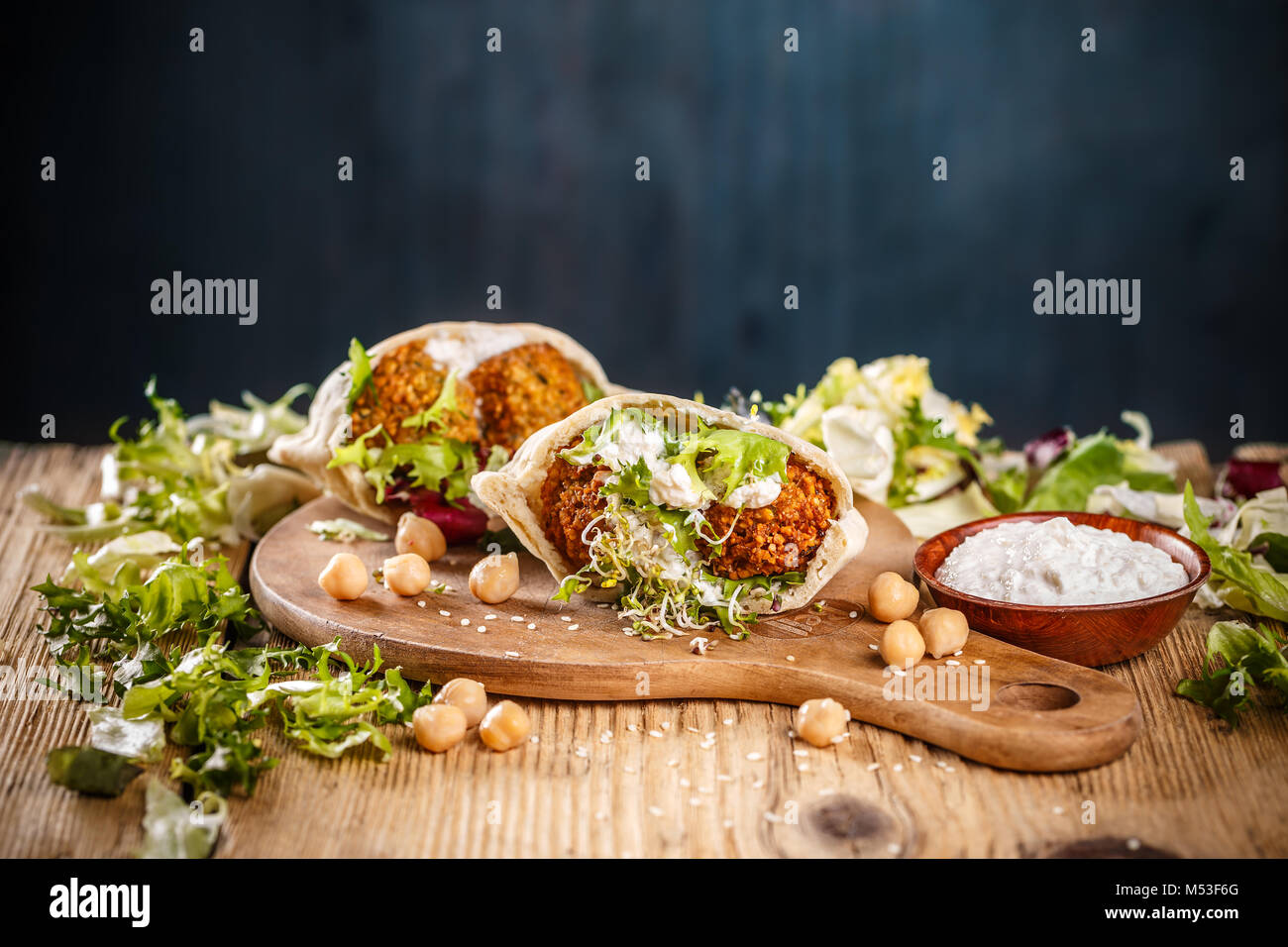 Falafel in pita bread. Tasty street food . Excellent choice for lunch or dinner. Stock Photo