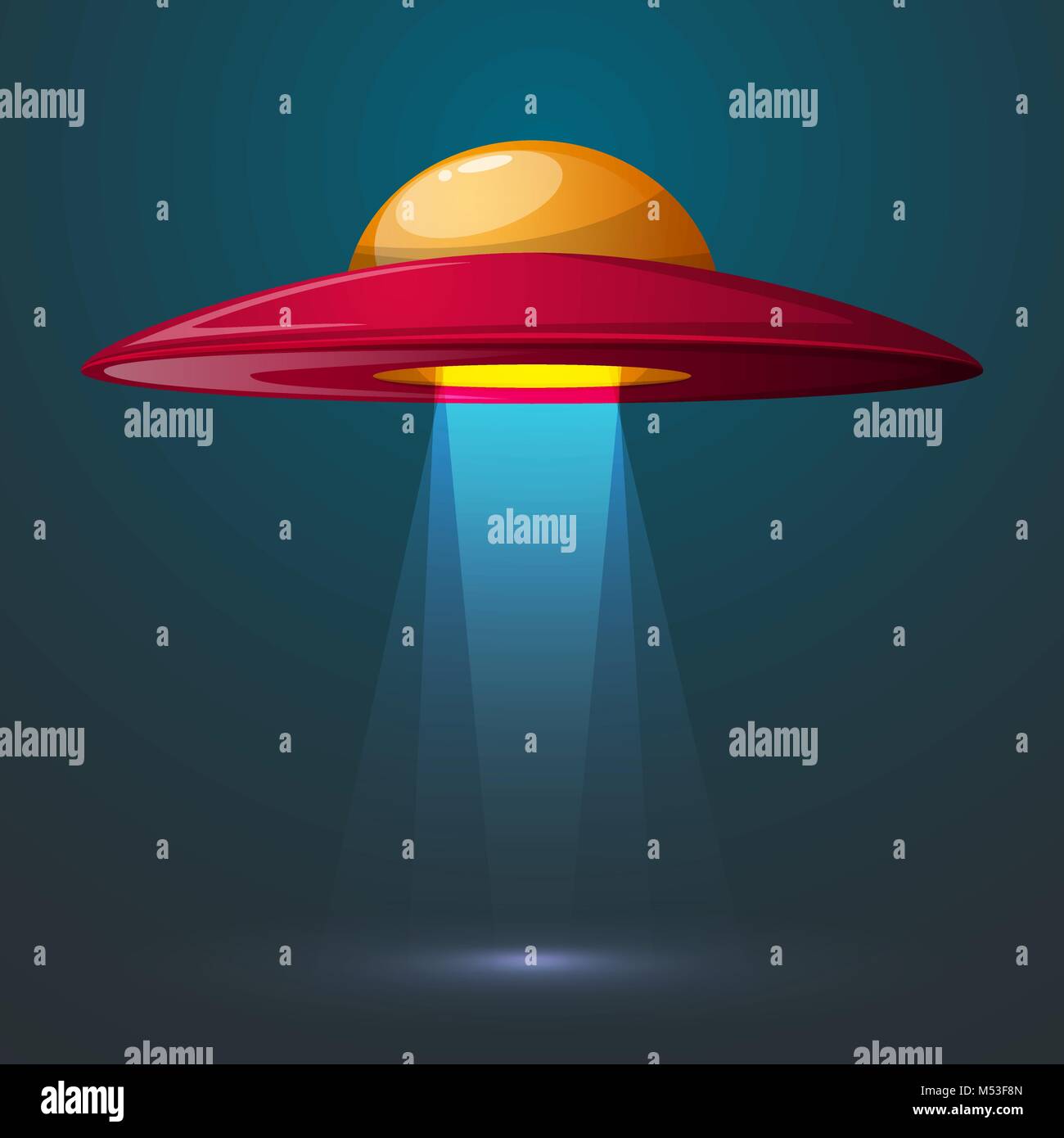 Cartoon ufo illustration. Bulb, light. Stock Vector