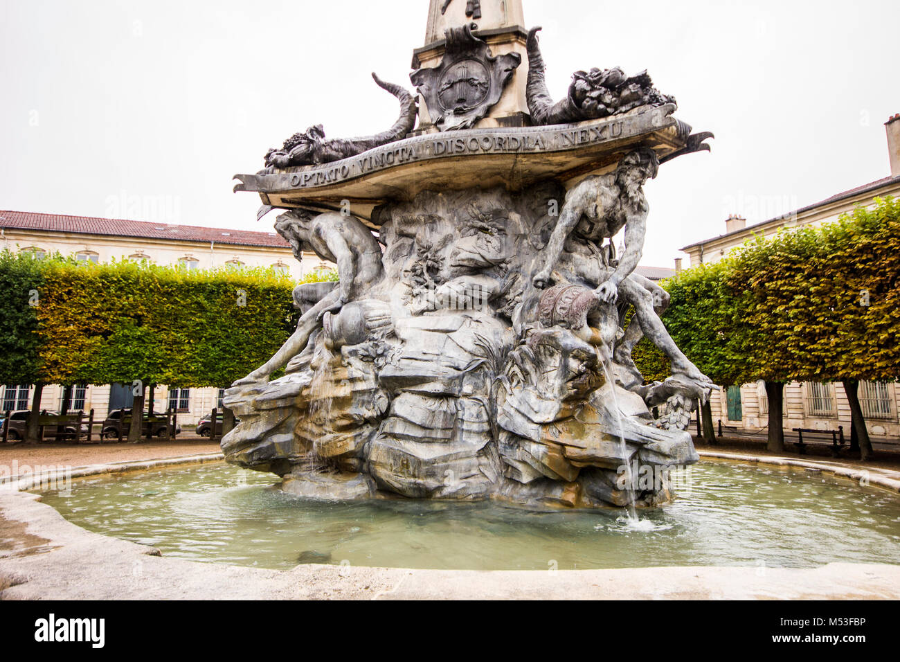 Detail of the fountain at Place d'Alliance, Nancy, Lorraine, France. A World Heritage Site since 1983 Stock Photo