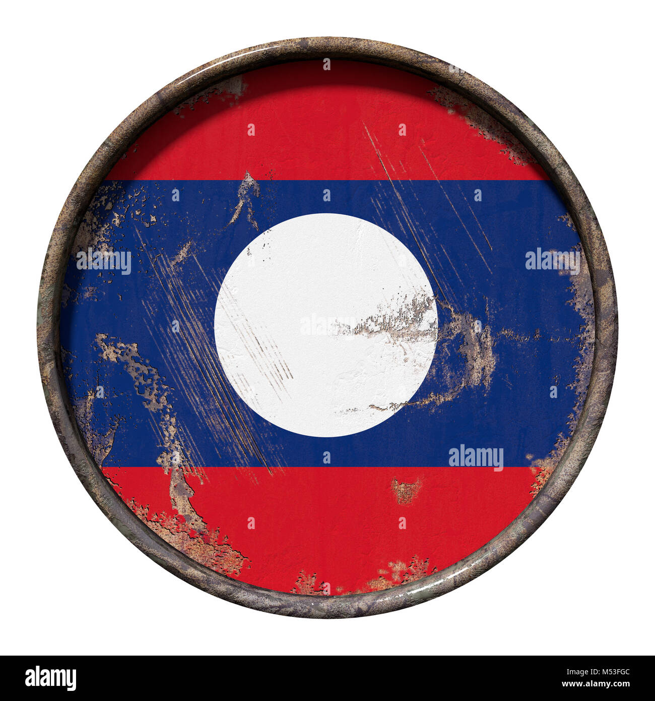 3d rendering of a Laos flag over a rusty metallic plate. Isolated on ...