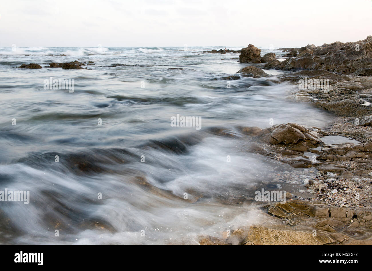 Rocks and sand on the seabed photographed in Israel Stock Photo