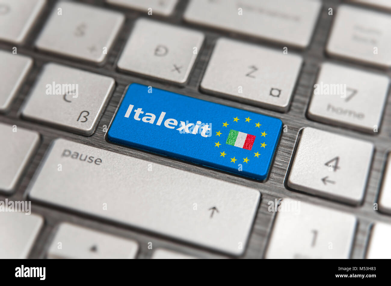 Blue key Enter Italy Italexit with EU keyboard button on modern text communication board Stock Photo