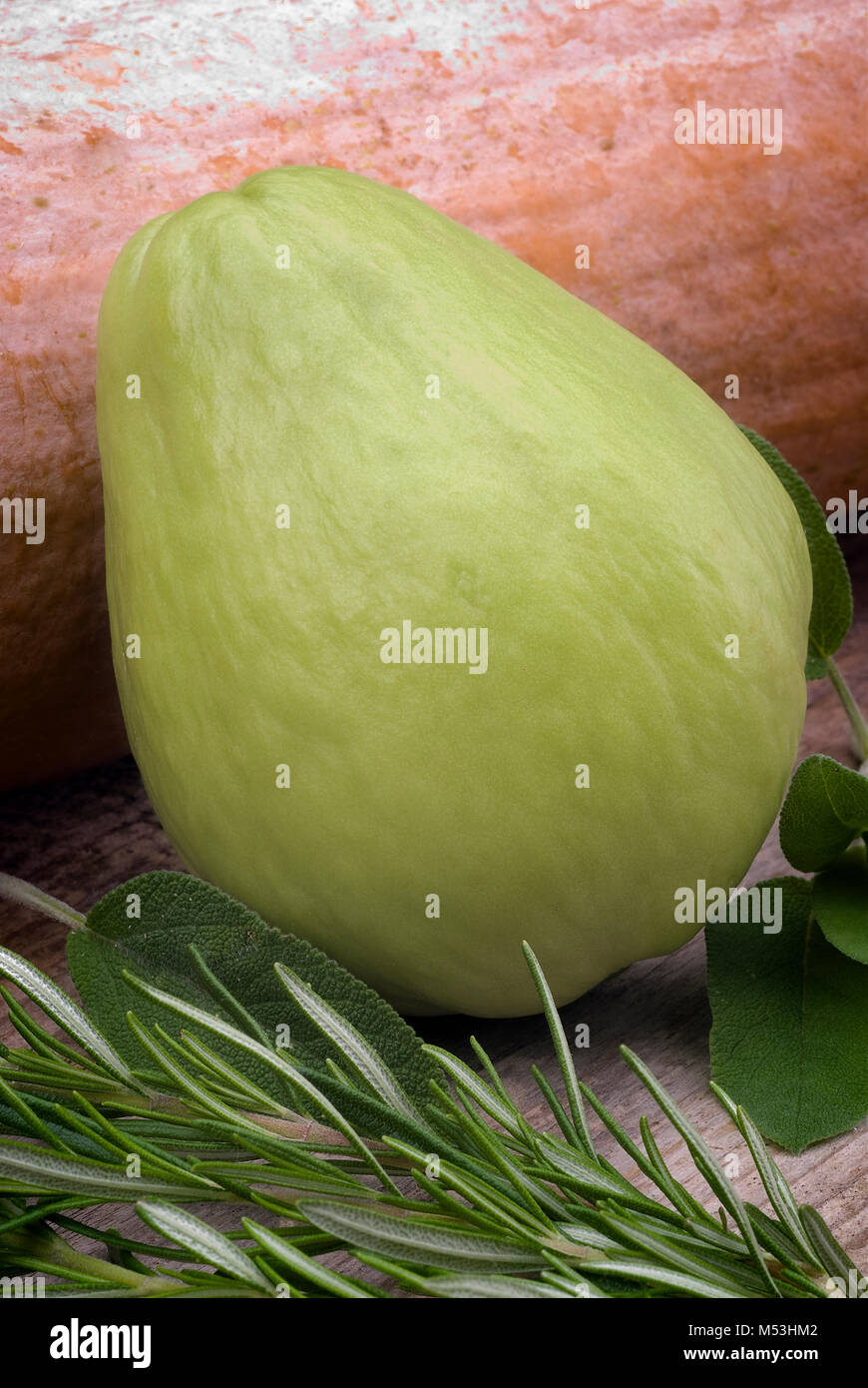 The chayote (Sechium edule) is a vegetable native to south america. Stock Photo