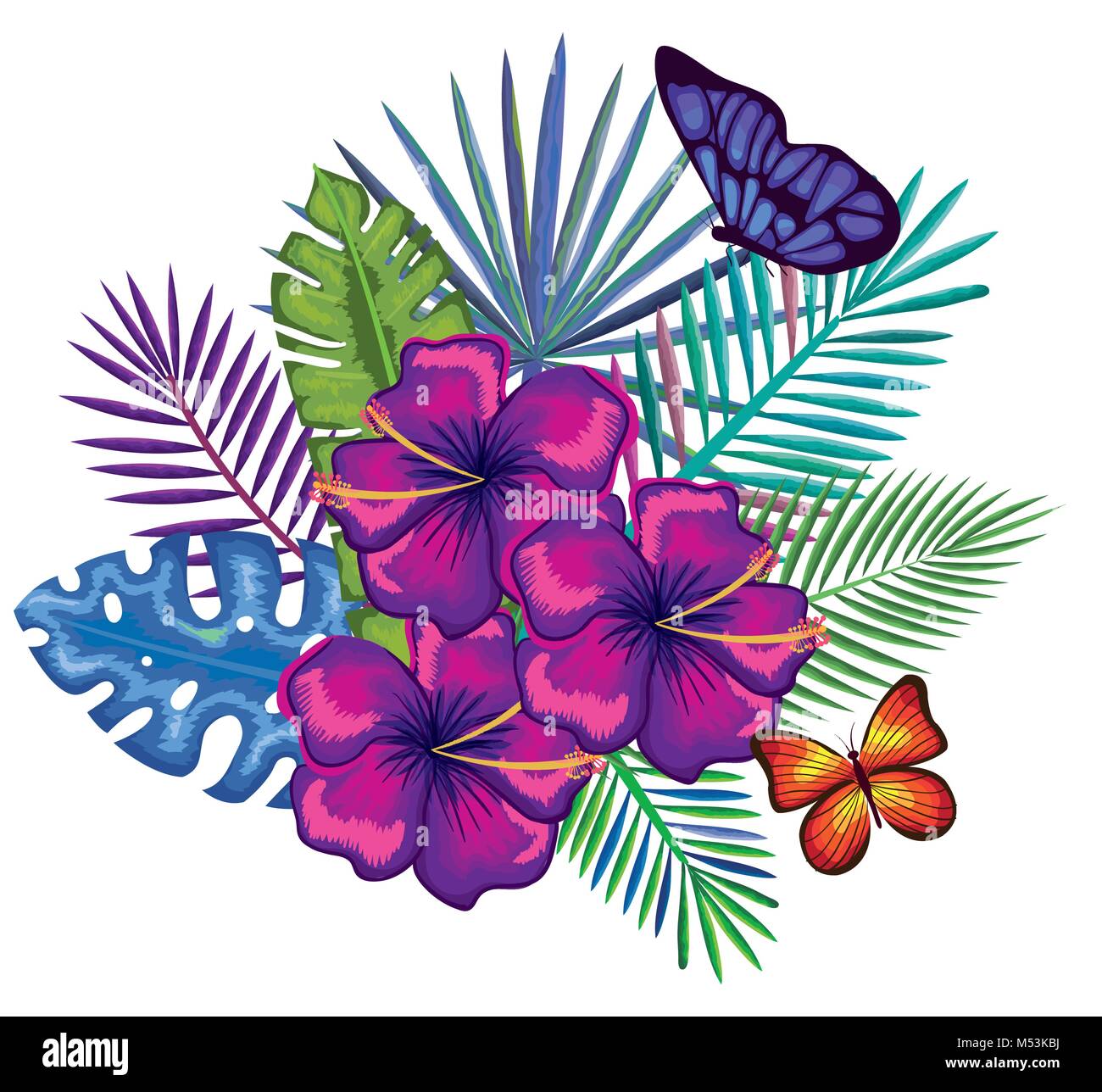 tropical and exotics flowers with butterflies Stock Vector Image & Art