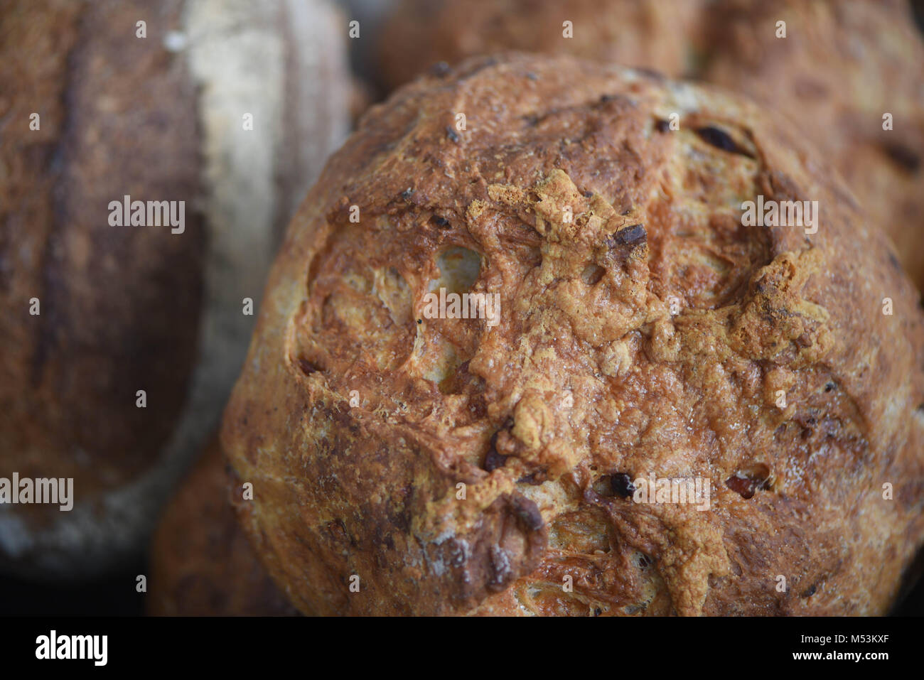 close up of delicious flavored homemade loaves of bread Stock Photo