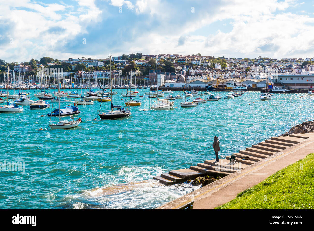 Yachts in harbour at Brixham, South Devon in the UK. Stock Photo