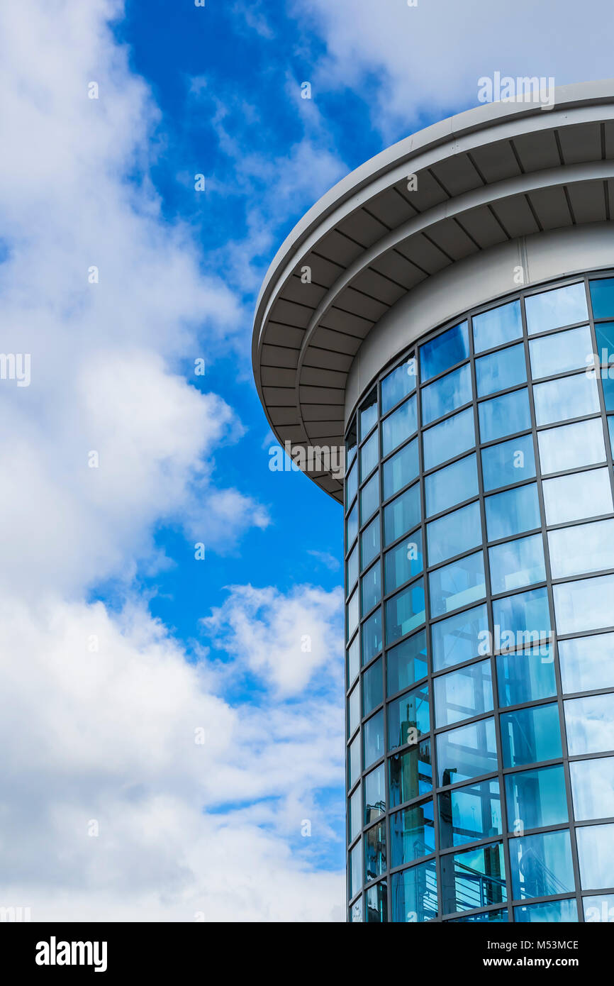 The blue glass Brixham Harbour Master's Office on New Fish Quay