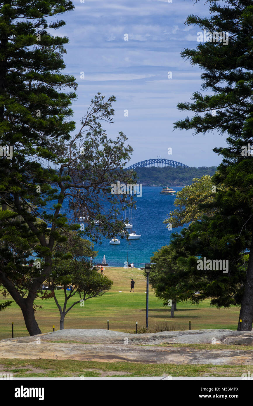 Sydney Harbour and Harbour Bridge view from top of Robertson Park, Watsons Bay, New South Wales, Australia Stock Photo
