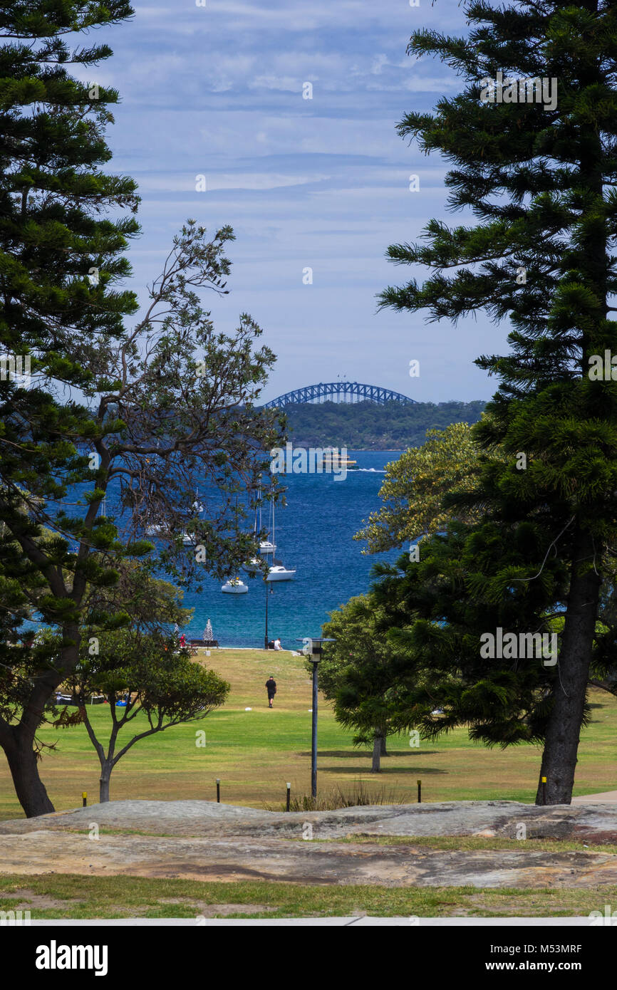 Sydney Harbour and Harbour Bridge view from top of Robertson Park, Watsons Bay, New South Wales, Australia Stock Photo