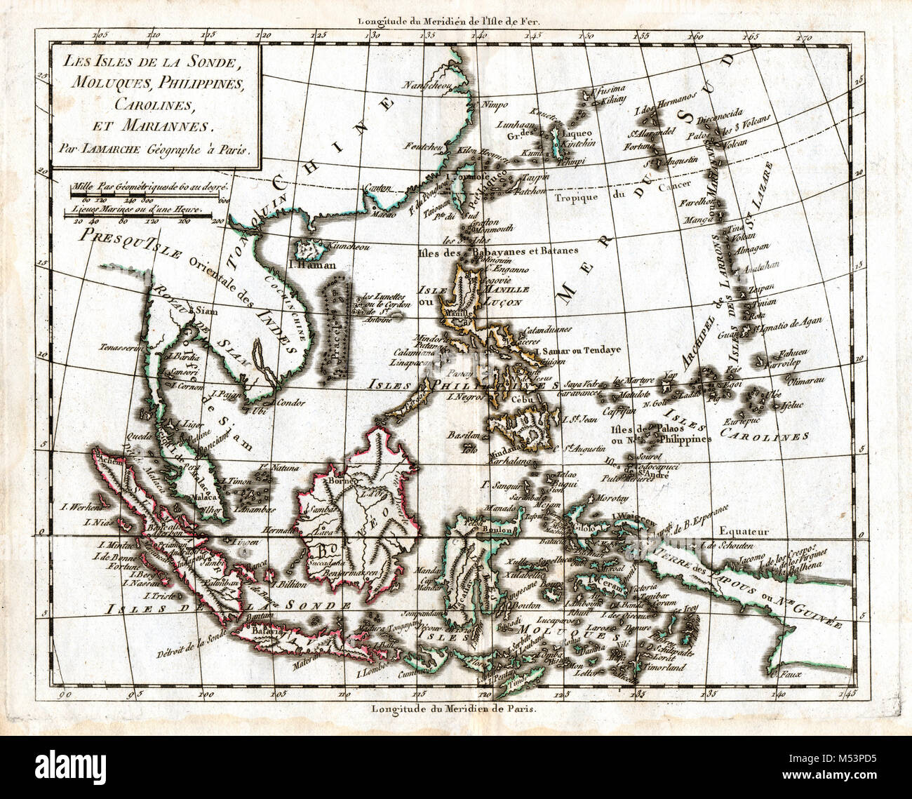 1830 Delamarche Atlas Map - East Indies - Sumatra Java Borneo Malaysia Singapore Philippines Celebes Vietnam Stock Photo