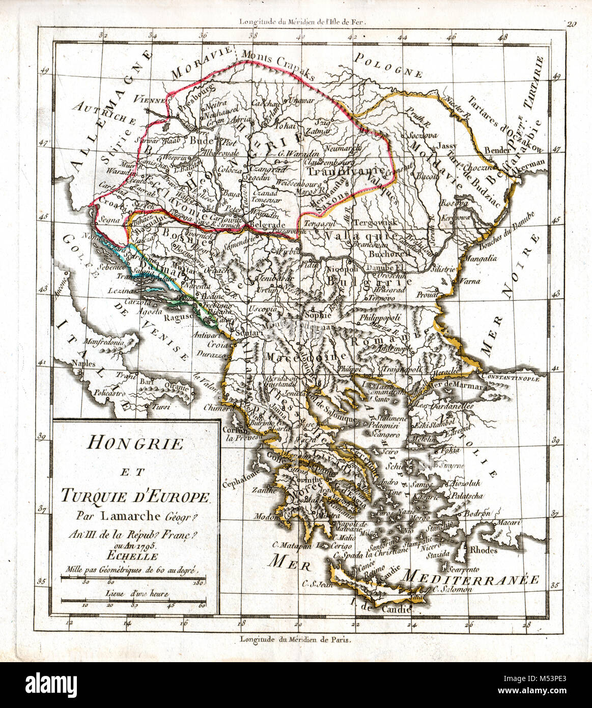 1830 Delamarche Atlas Map Greece Turkey Bulgaria Macedonia Romania Hungary Transylvania Balkans Europe Stock Photo