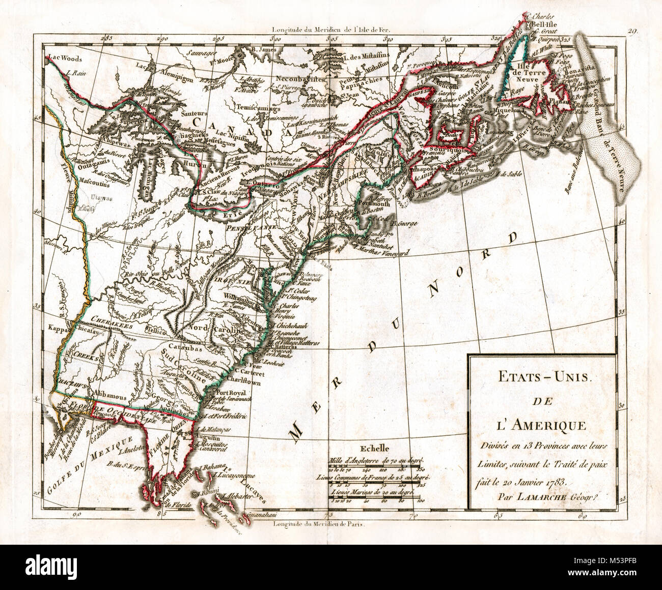 1783 Delamarche Atlas Map - United States of America - Original 13 Colonies 1783 Peace Treaty - American Revolution Stock Photo