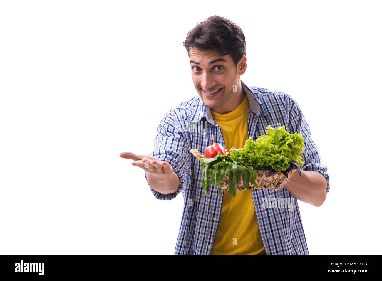 Man with basket of fruits and vegetables Stock Photo - Alamy