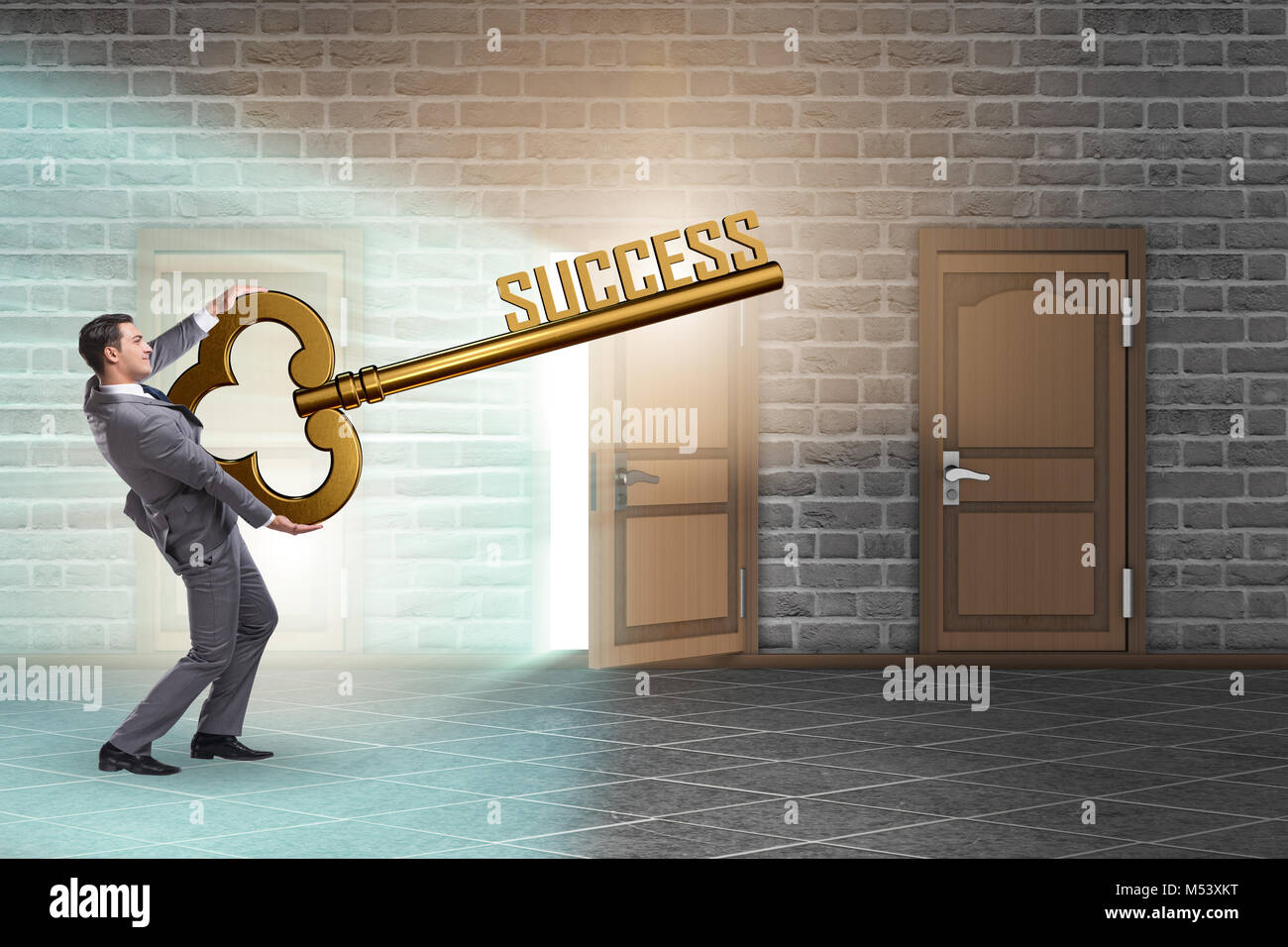 Businessman with key to success business concept Stock Photo - Alamy