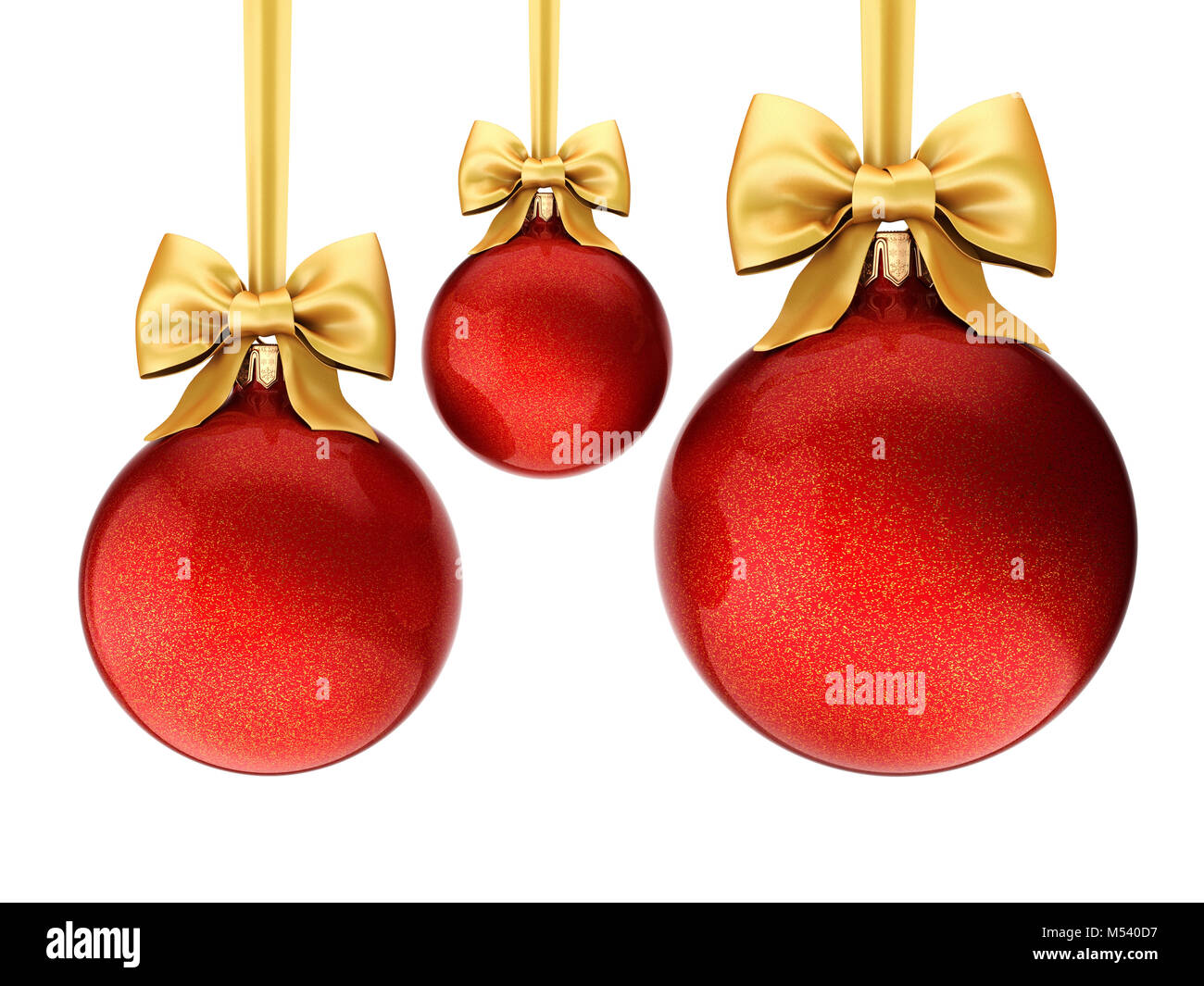 3D rendering red Christmas balls with gold ribbon and bow Stock Photo ...