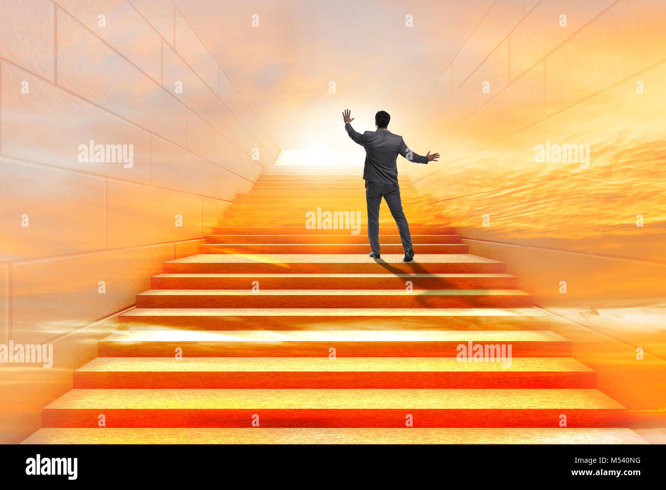 Businessman climbing up challenging career ladder in business co Stock ...