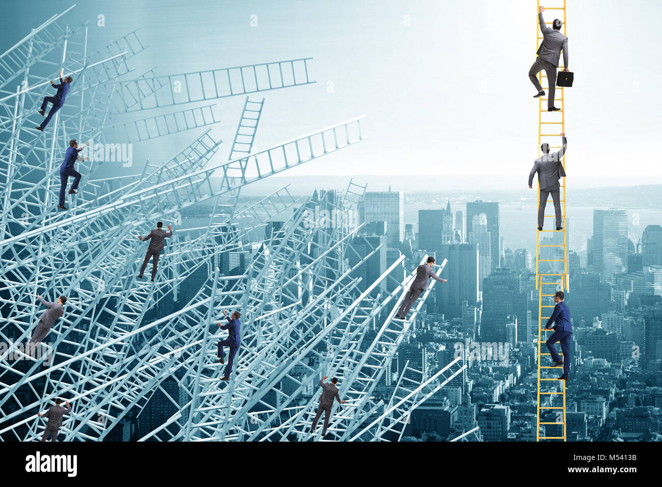Businessman climbing career ladder in business concept Stock Photo - Alamy