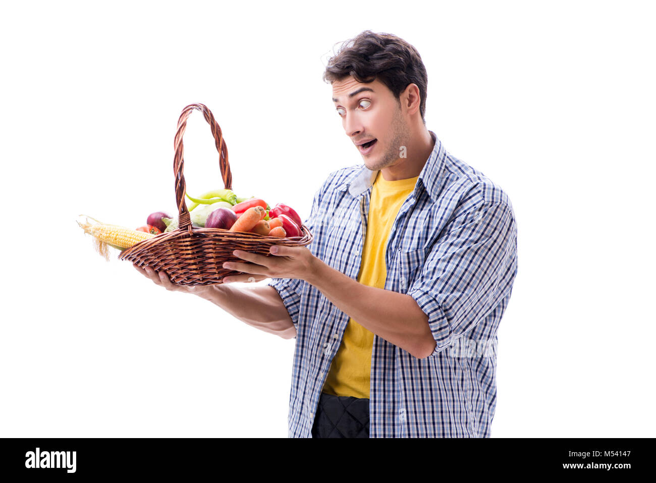 Man with basket of fruits and vegetables Stock Photo - Alamy