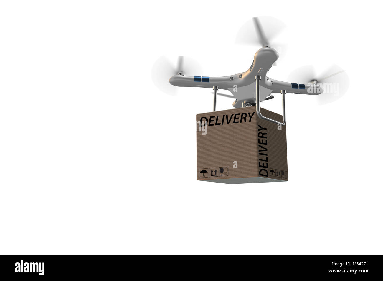 Drone delivery concept with box in air - 3d rendering Stock Photo - Alamy