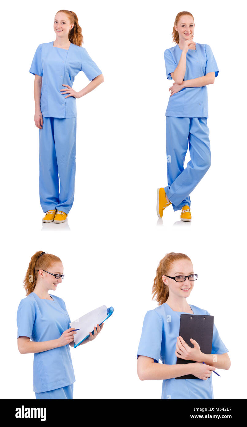 Pretty doctor in blue uniform isolated on white Stock Photo - Alamy