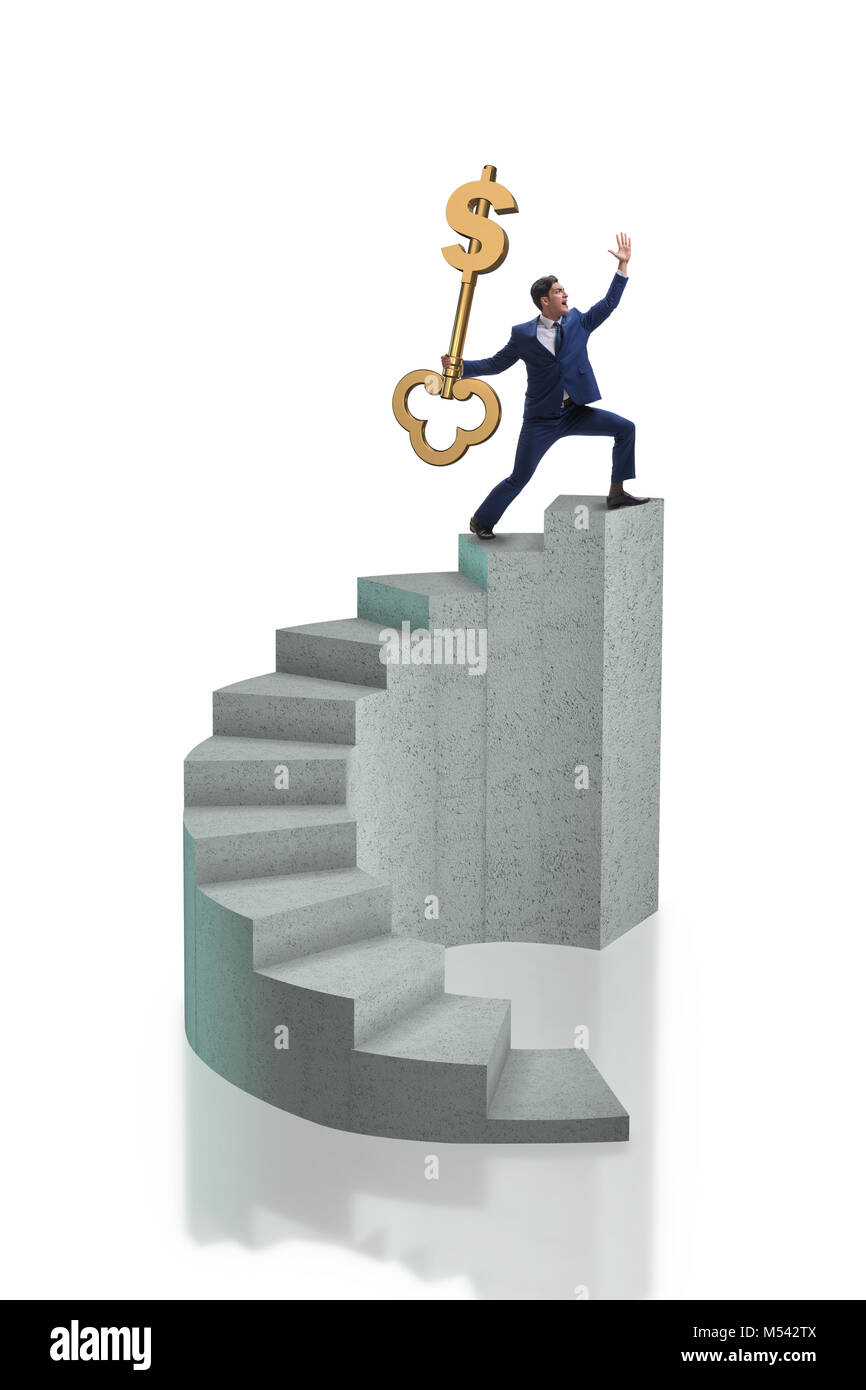Businessman with key to success at the top of career Stock Photo - Alamy