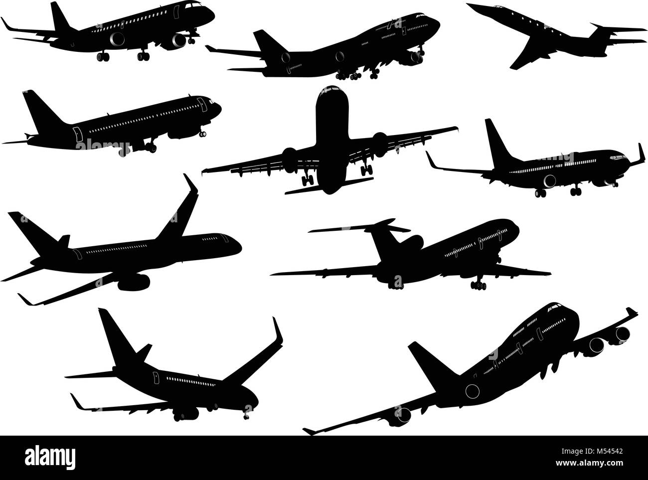 Ten Airplane silhouettes. Vector illustration Stock Vector Image & Art ...