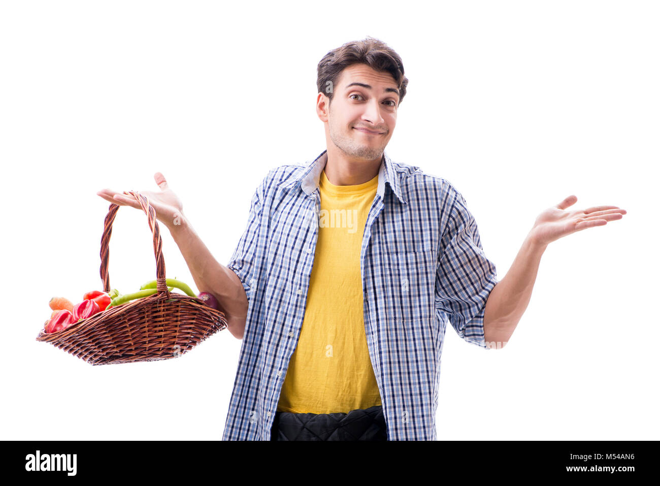 Man with basket of fruits and vegetables Stock Photo - Alamy