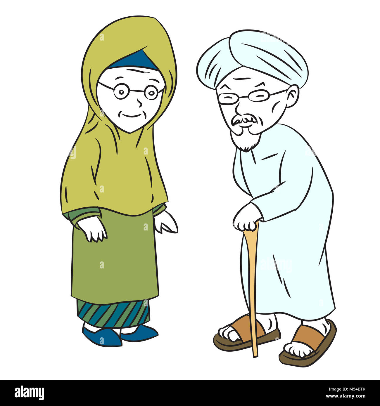 Illustration of Muslim Elderly Cartoon -Character Vector Stock Photo