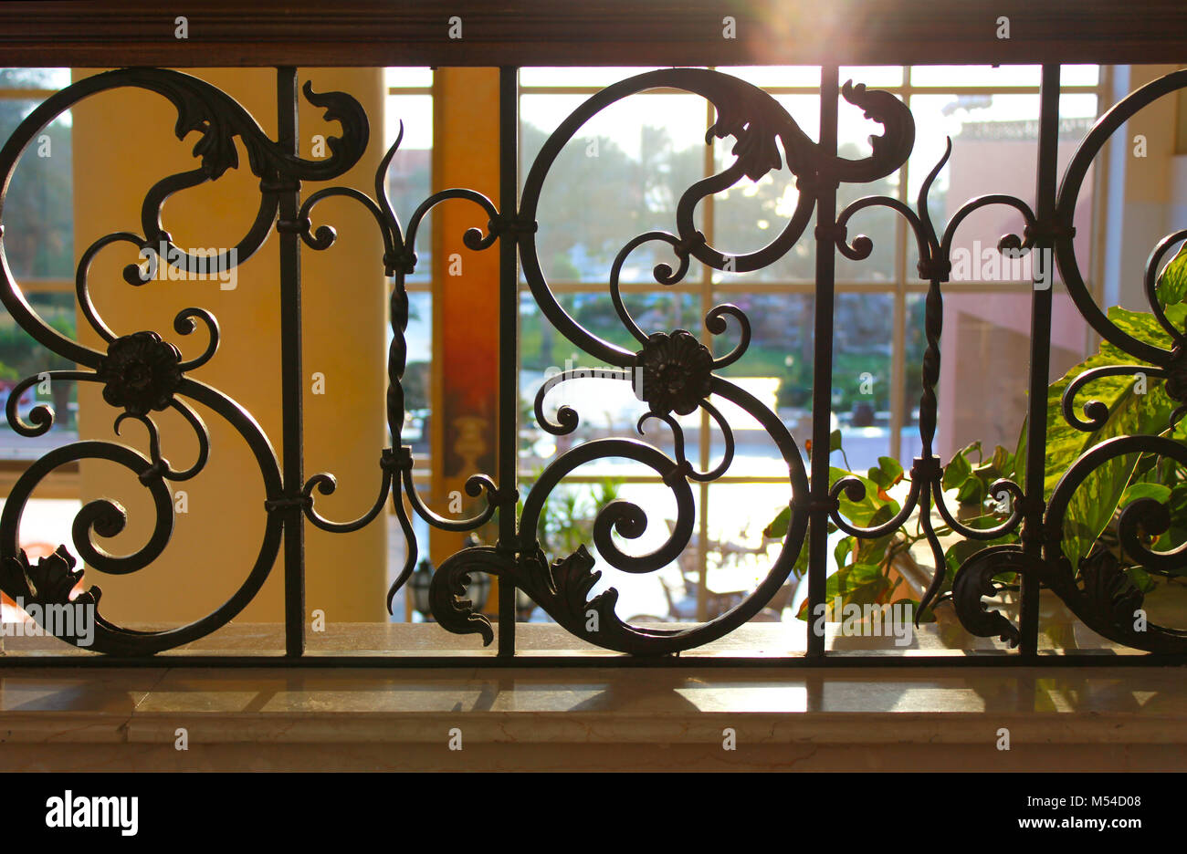 Black painted forged metal railings Stock Photo