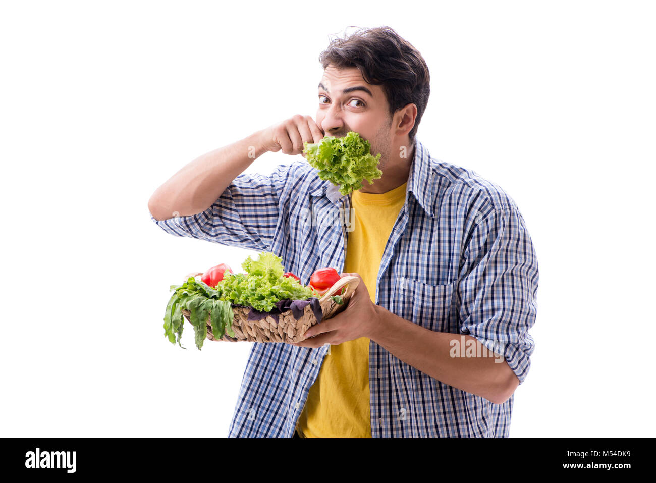 Man with basket of fruits and vegetables Stock Photo - Alamy