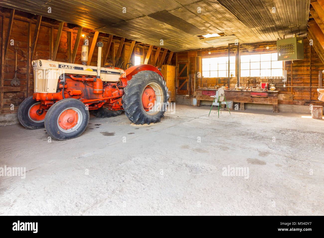 Bar u ranch national historical site ld mechanical tractor workshop Stock Photo