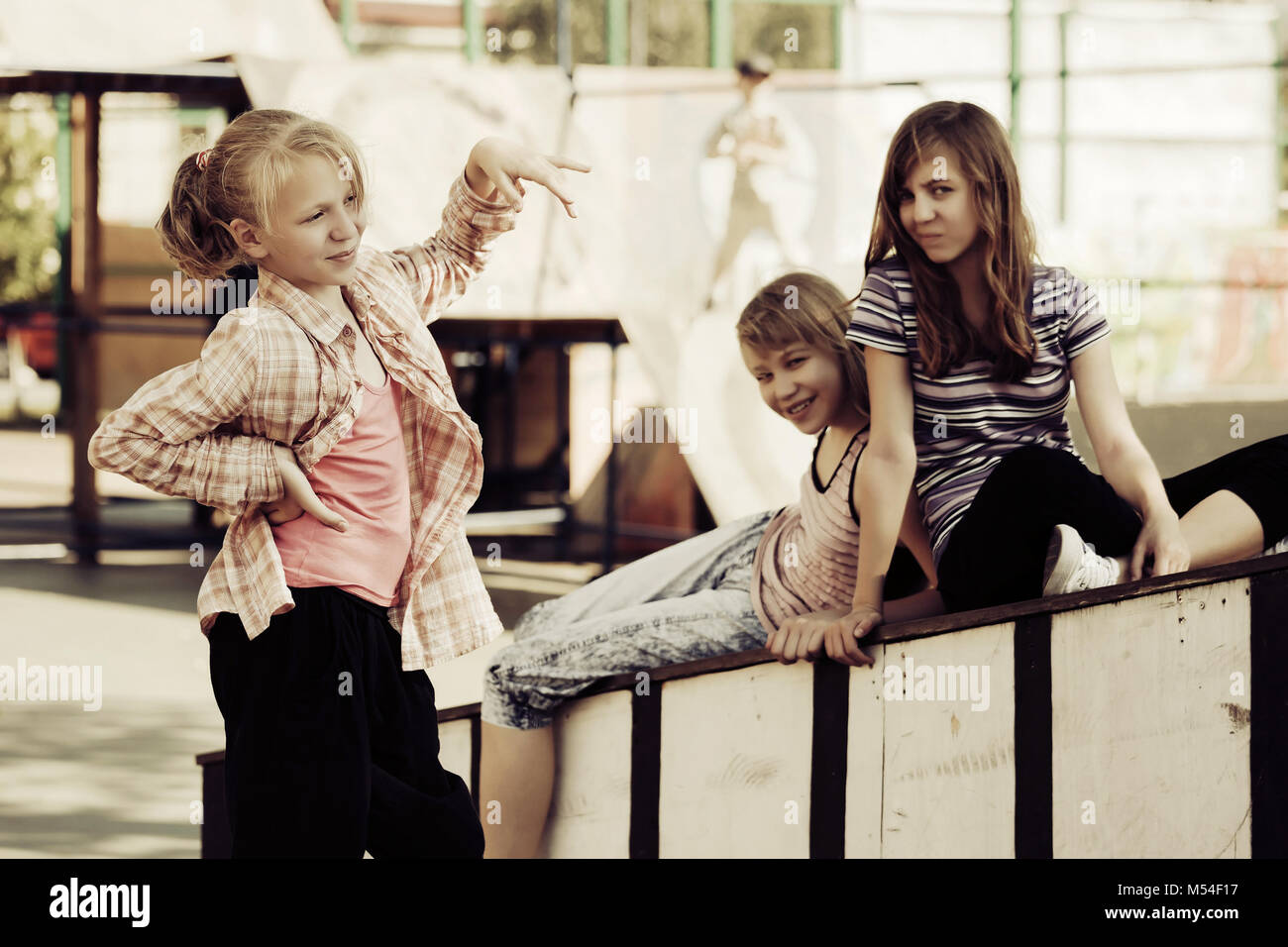Group of happy teen girls on the playground Stock Photo - Alamy
