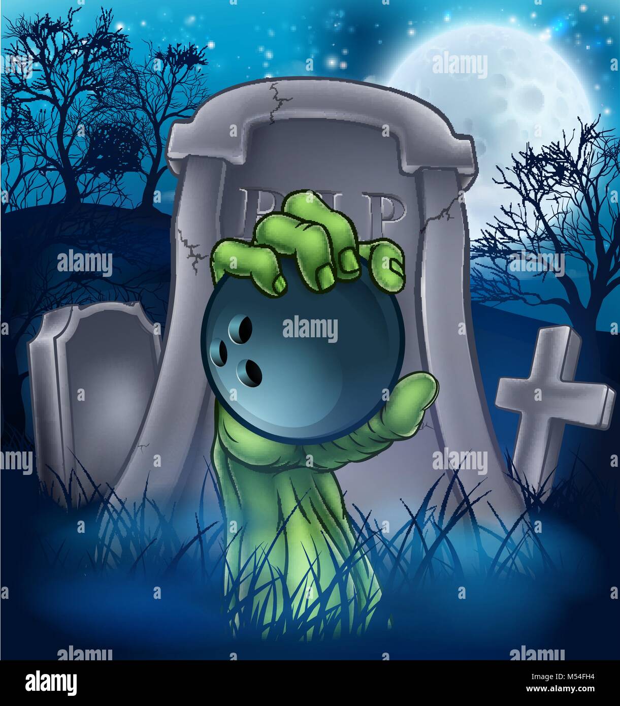 Bowling Zombie Halloween Graveyard Concept Stock Vector Image & Art Alamy