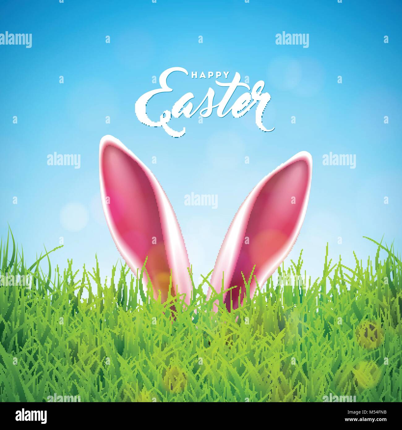 Vector Illustration of Happy Easter Holiday with Rabbit Ears, Painted ...