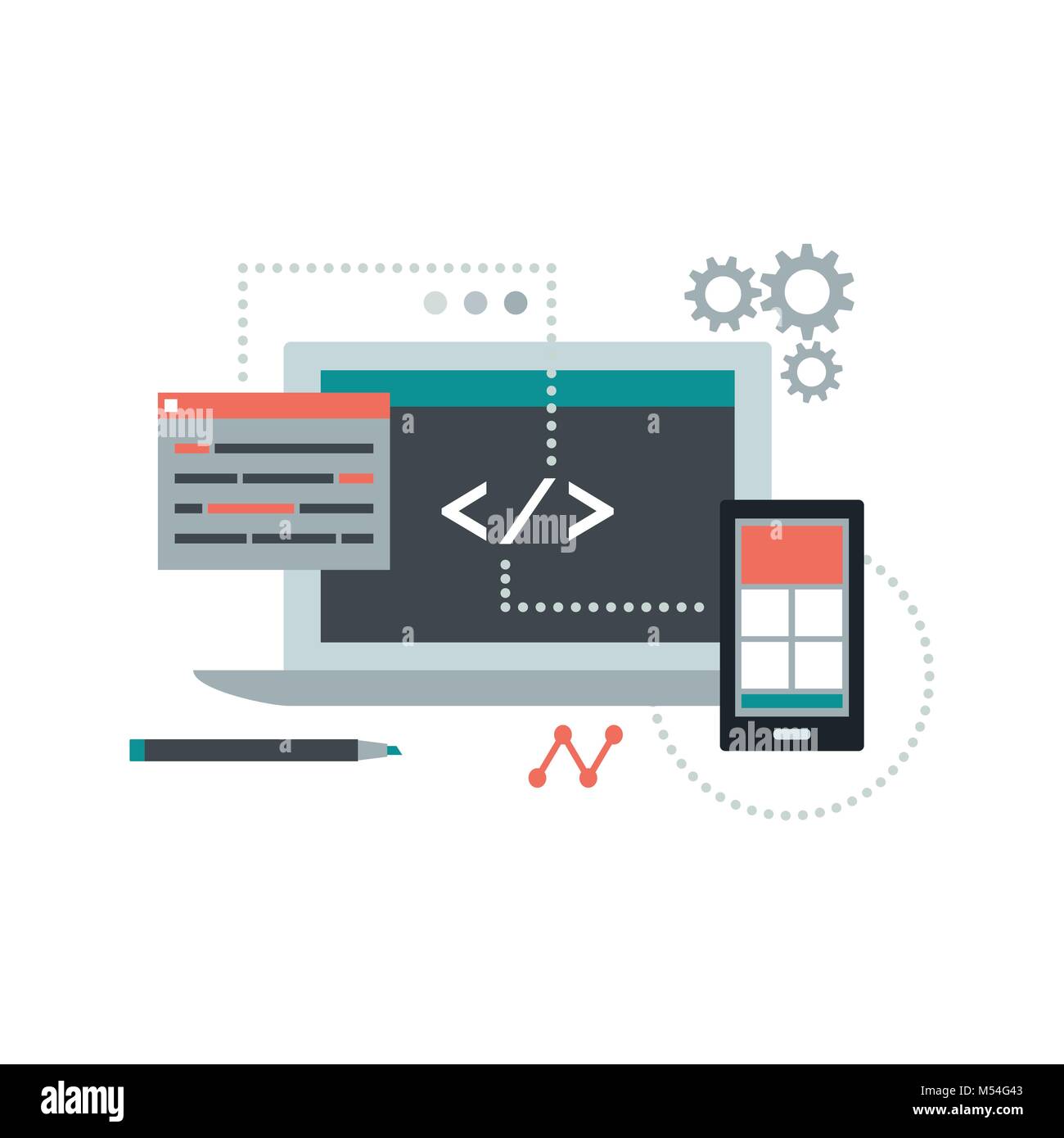 Web development, coding and technology concept with laptop and smartphone Stock Vector