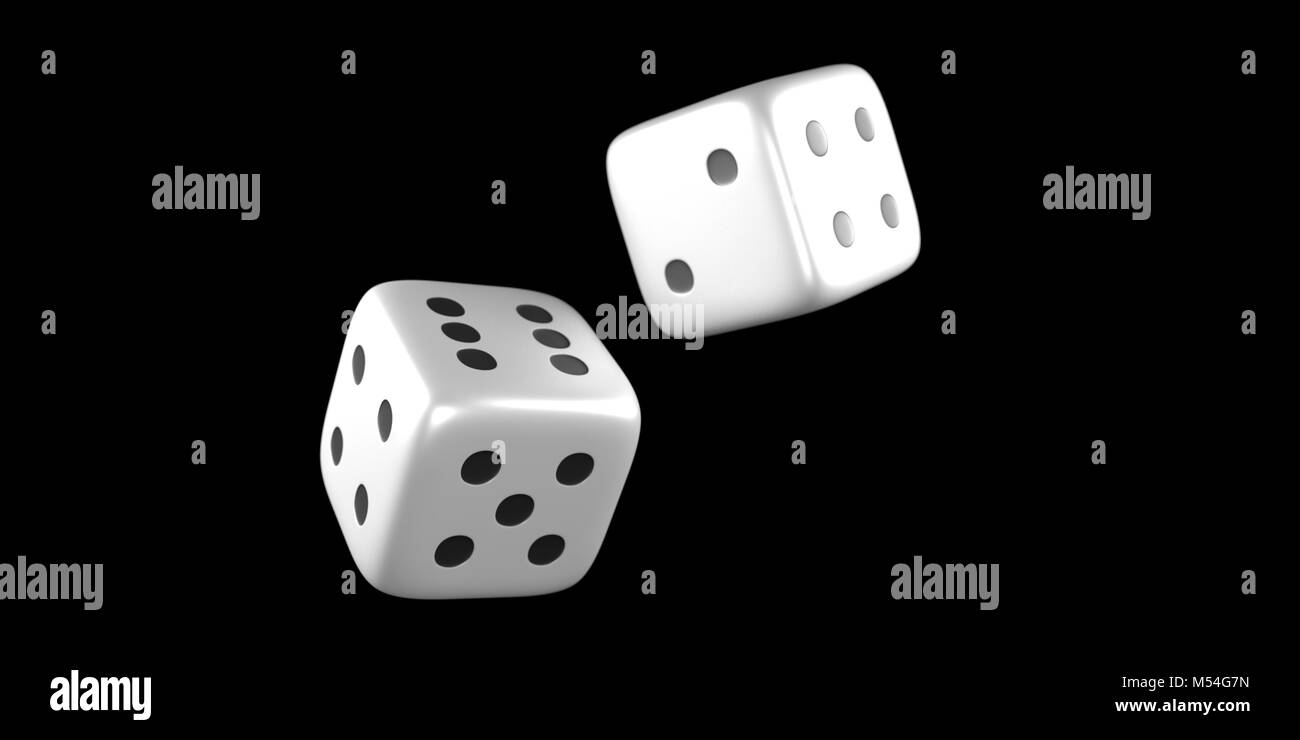 Close up of dice mid throw on a black background Stock Photo