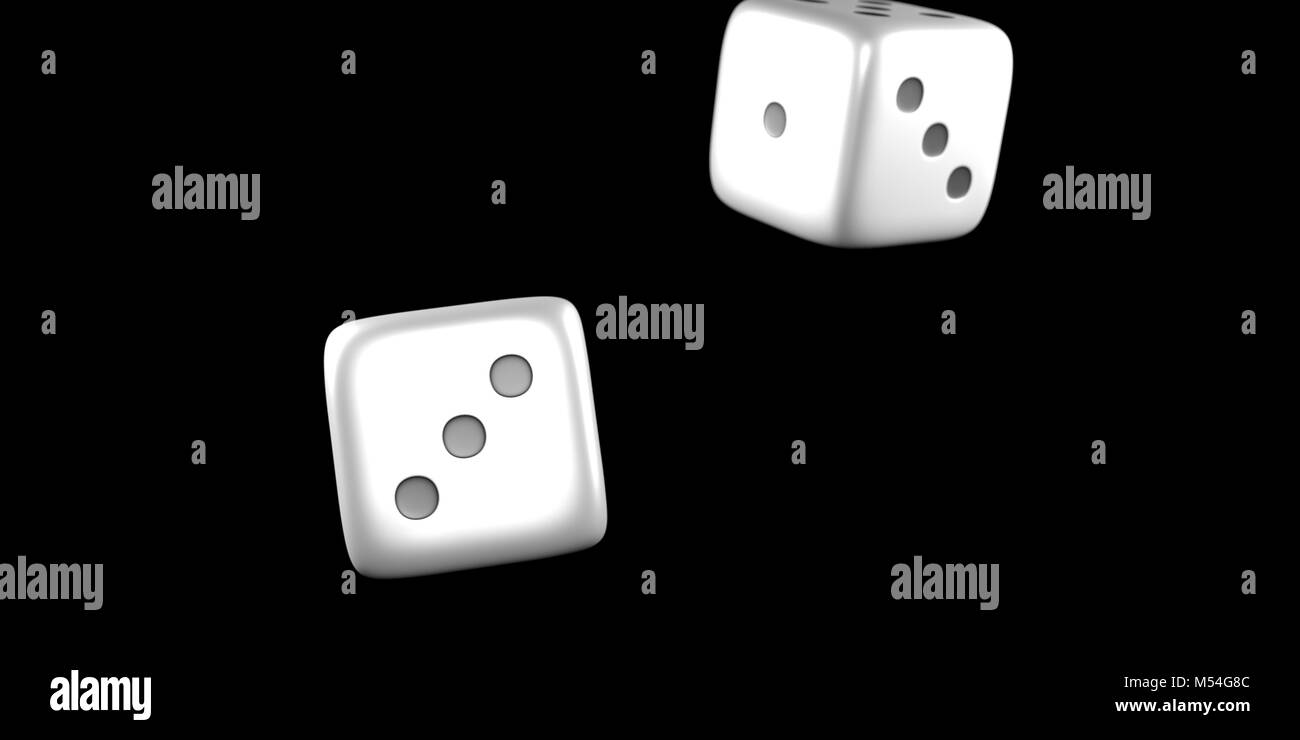 Close up of dice mid throw on a black background Stock Photo