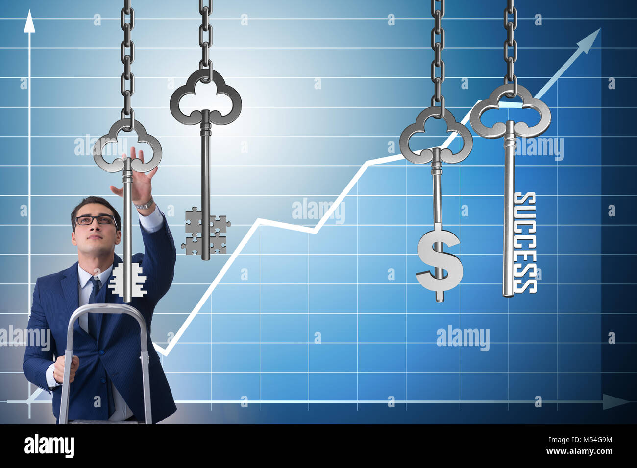 Businessman in key to financial success concept Stock Photo - Alamy