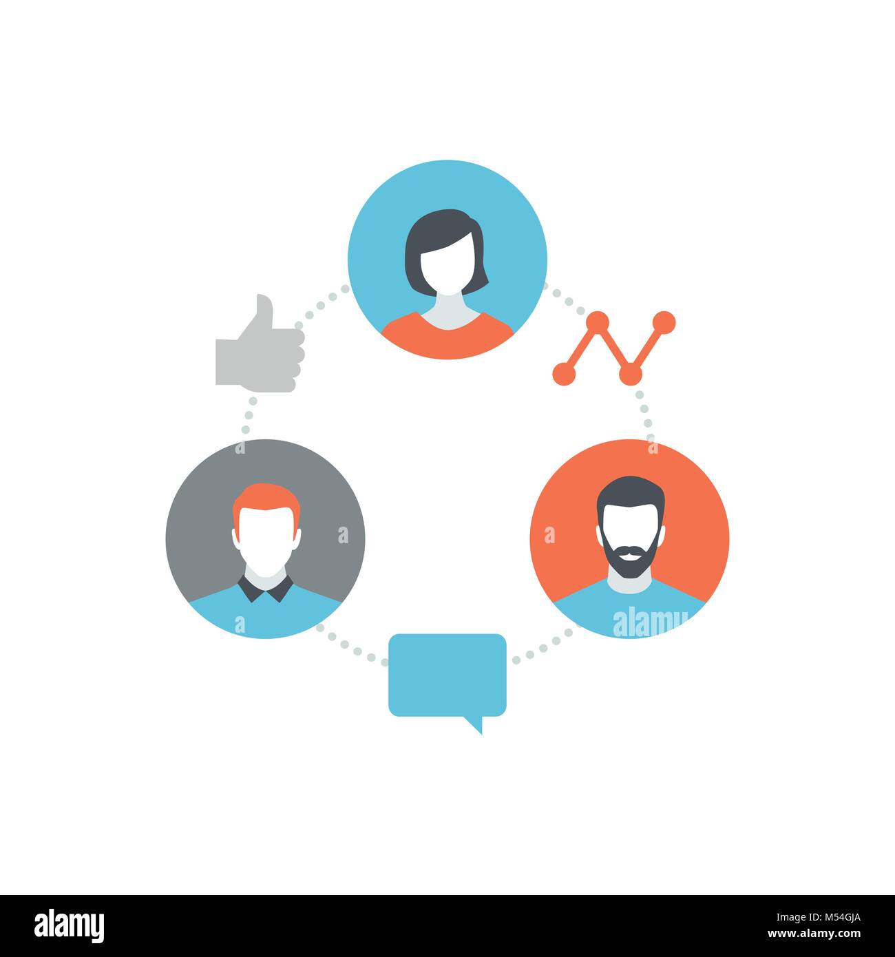 Users communicating in a network using social media: communication and technology concept Stock Vector