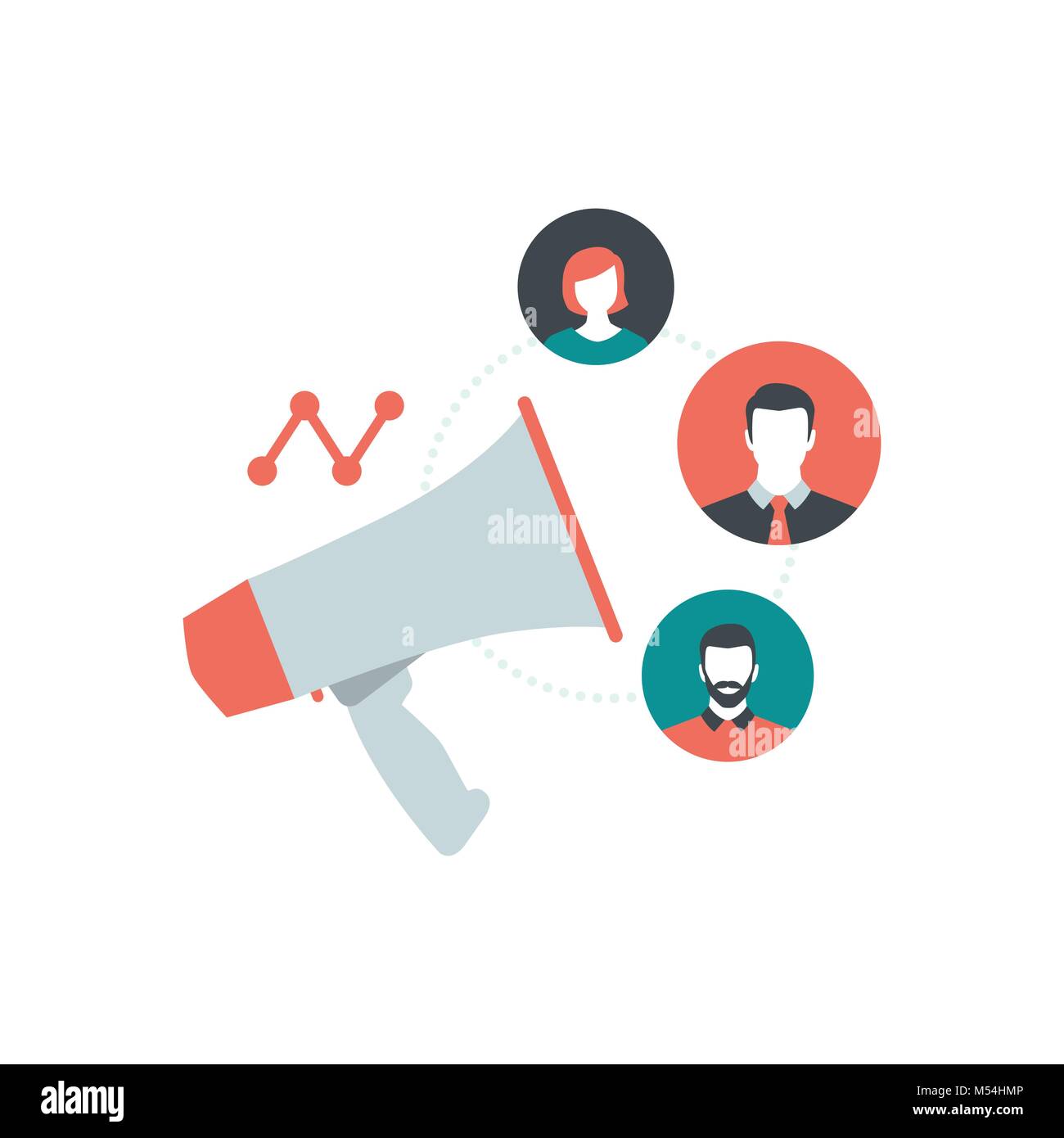 Megaphone and social media users, marketing and communication concept Stock Vector