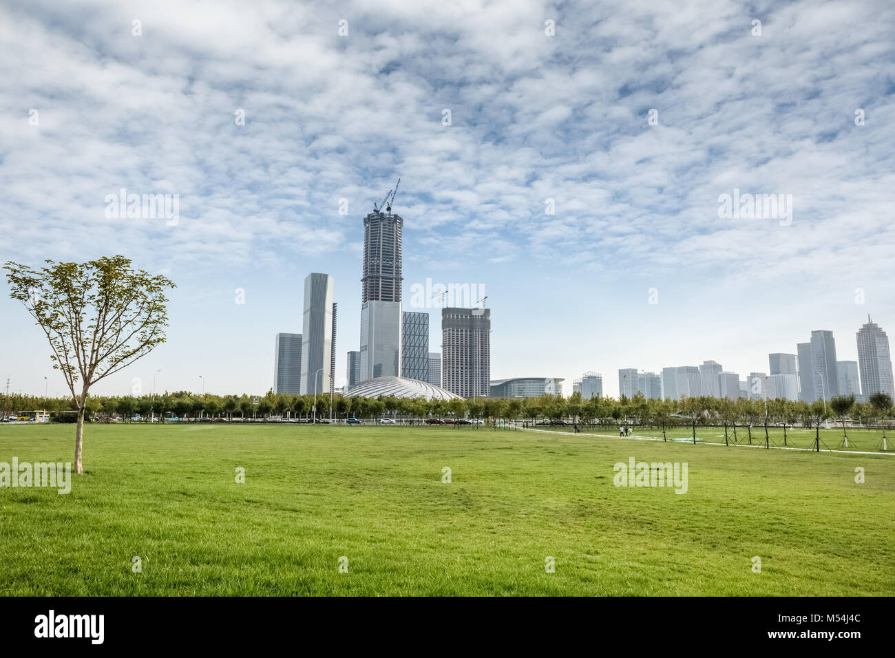 green space park on new city Stock Photo