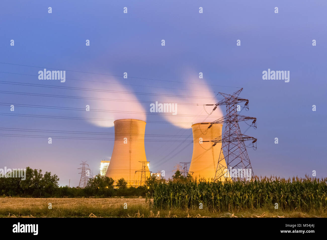 thermal power plant at night Stock Photo
