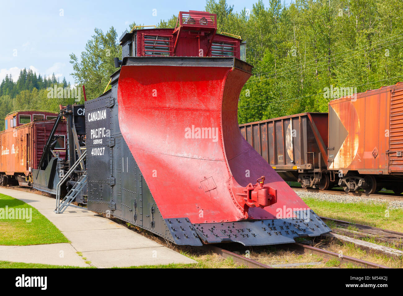 historic locomotive snowplow at revelstoke railway museum Stock Photo