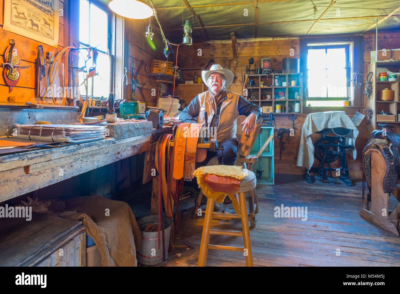 Bar u ranch national historical site saddlery with artisan Stock Photo
