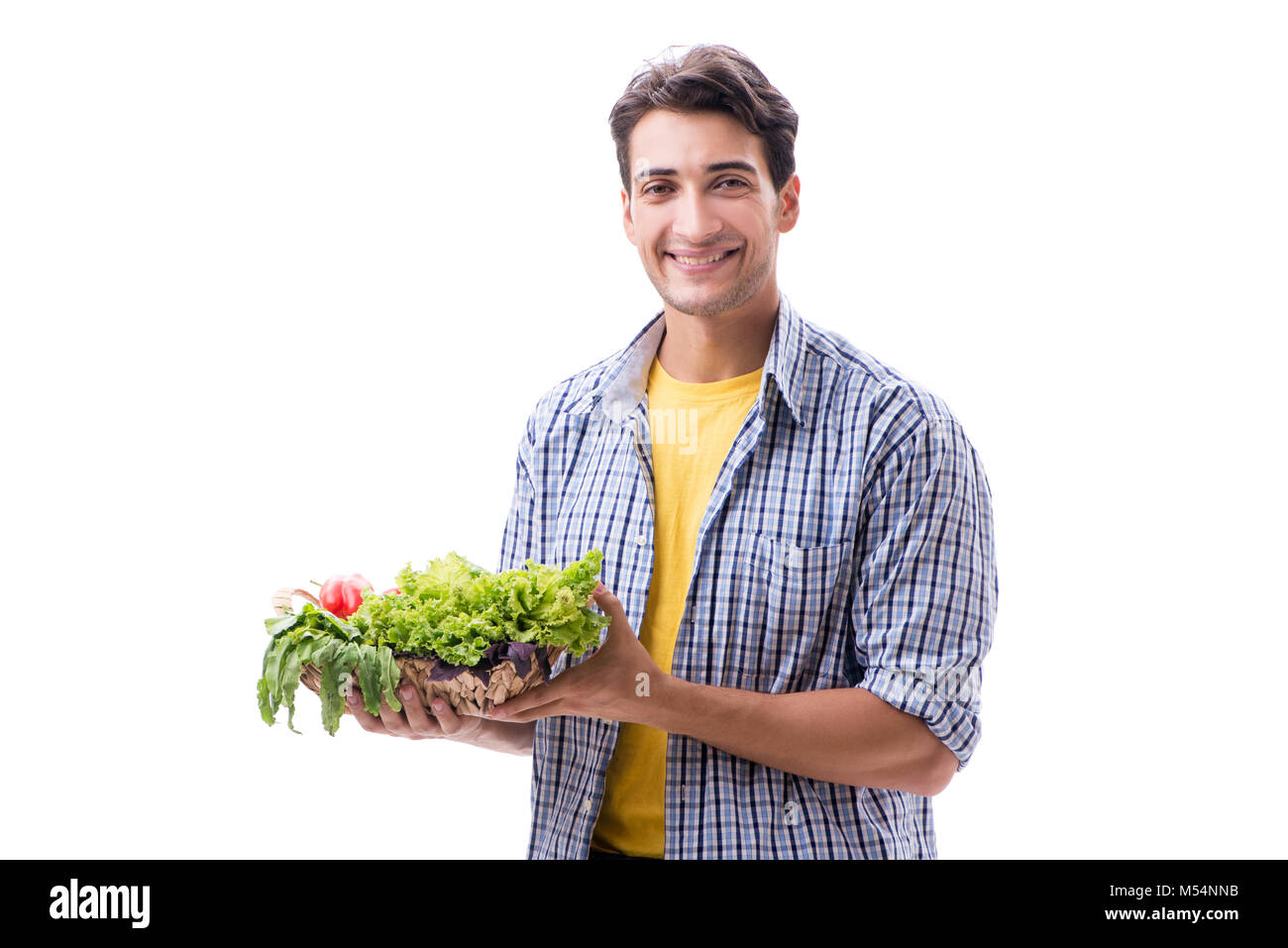 Man with basket of fruits and vegetables Stock Photo - Alamy