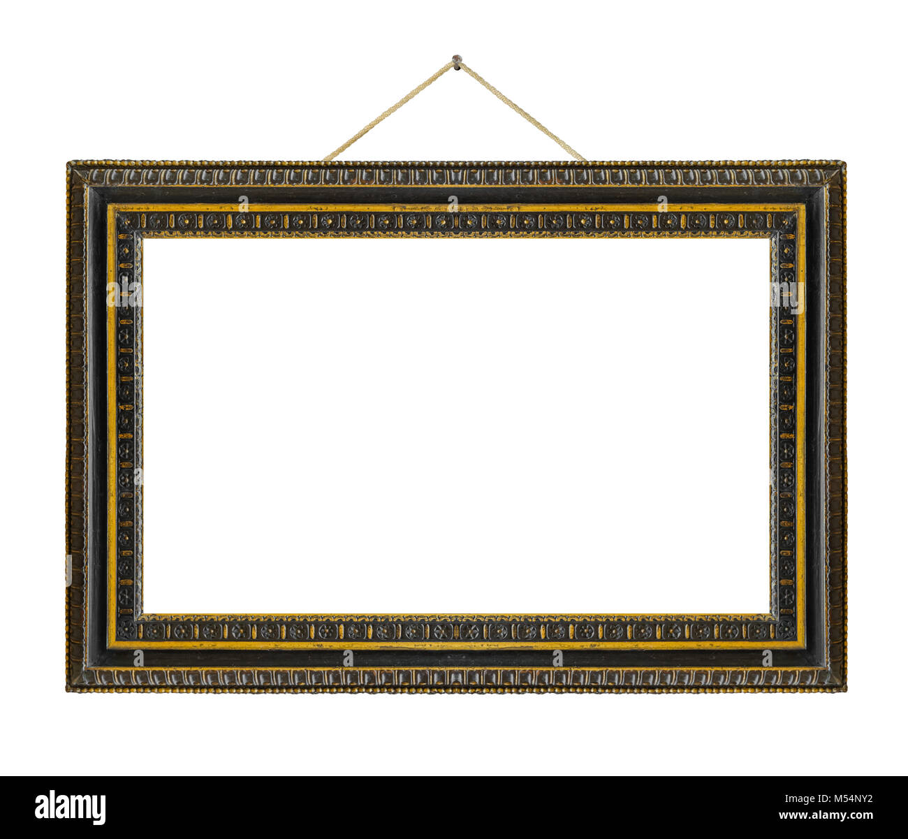Old wooden picture frame hanging on a rope Stock Photo Alamy