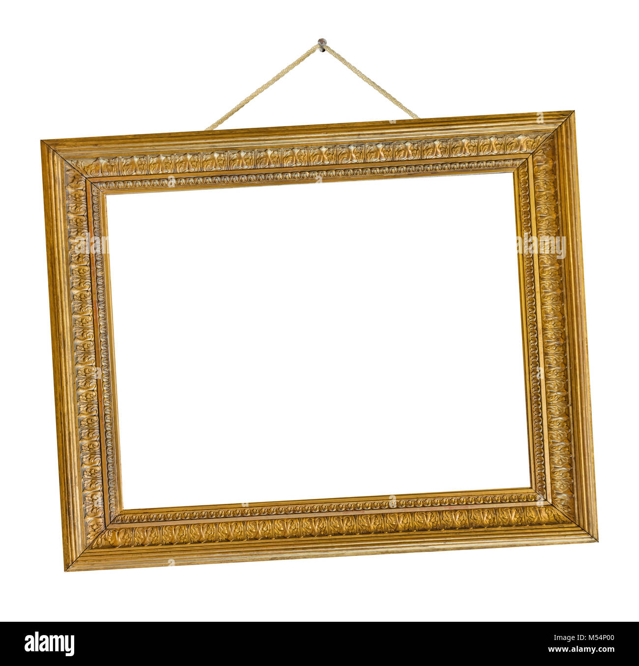 Old wooden picture frame hanging on a rope Stock Photo Alamy
